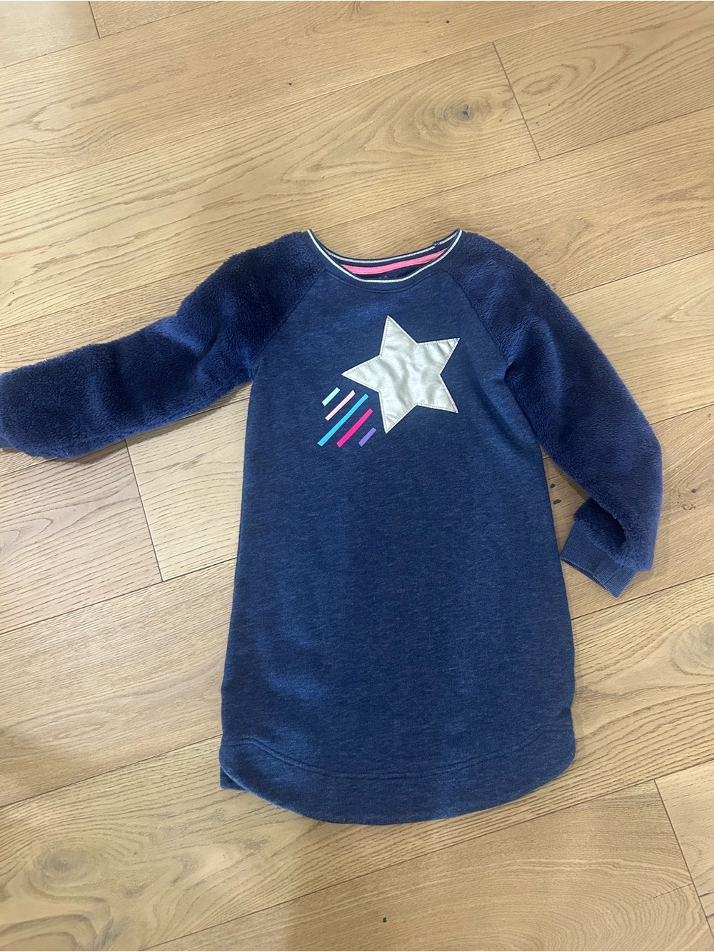 Cat & Jack Navy Sweatshirt Dress with Silver Star and Pink Trim